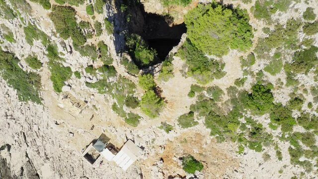 Aerial view of Odysseus' cave on Mljet Island, the Adriatic Sea, Croatia