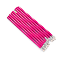 Sharpened pencil among blunt ones on white background. Concept of uniqueness