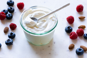 Greek Yoghurt , fruit, berries, raspberry and blueberry