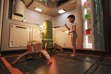 Girl instructs robots
