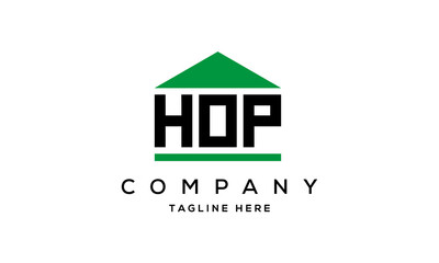 HOP three letter house for real estate logo design