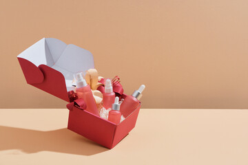 Decorative gift boxes with natural cosmetics and decorations