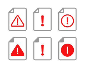 Document with exclamation mark. Damaged paper, important alert. File error icon. Illustration vector