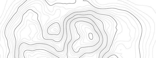 Fotobehang The black on white contours vector topography stylized height of the lines. The concept of a conditional geography scheme and the terrain path. Ultra wide. Map on land vector terrain Illustration. © Theus