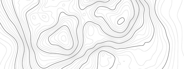 The black on white contours vector topography stylized height of the lines. The concept of a conditional geography scheme and the terrain path. Ultra wide. Map on land vector terrain Illustration. - obrazy, fototapety, plakaty