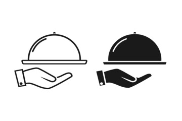 Fototapeta premium Waiter hand. Tray on hand icon. Illustration vector