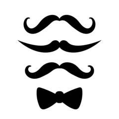 Mustache with bow tie set icons isolated on white background