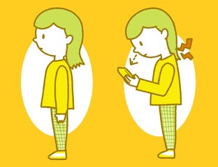 スマホ首の女性