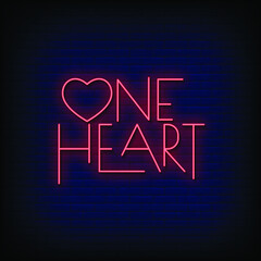 One Heart Neon Signs Style Text Vector
