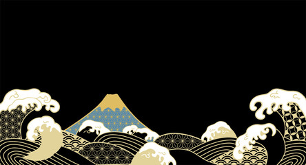 カッコいい　波と富士山の背景イラスト