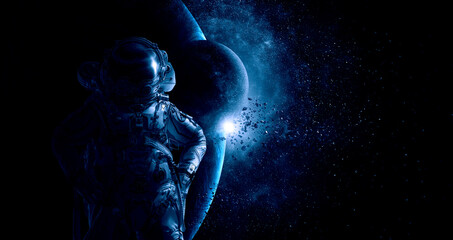Astronaut at spacewalk . Mixed media