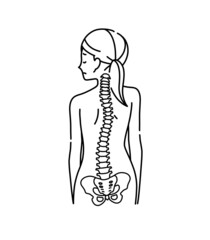 女性の背中と歪んでいる背骨のイメージ-黒