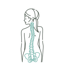 女性の背中と歪んでいる背骨のイメージ-2色