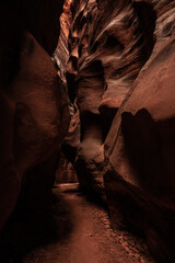 Narrow Walls Overhang The Sandy Trail At The Bottom of Buckskin Gulch