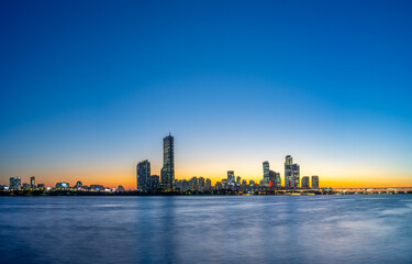 This is the sunset and night view of Yeouido, Seoul, Korea.