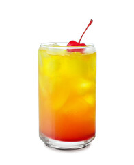Glass of tasty Tequila Sunrise cocktail on white background