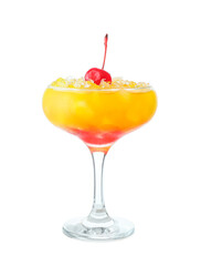 Glass of tasty Tequila Sunrise cocktail on white background