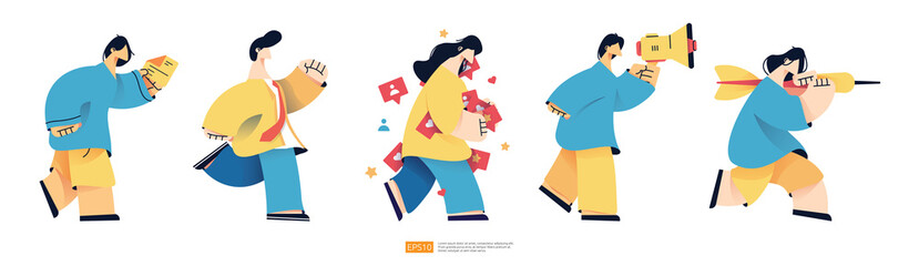 casual people character set for internet and social media marketing concept. goal and business plan vector illustration