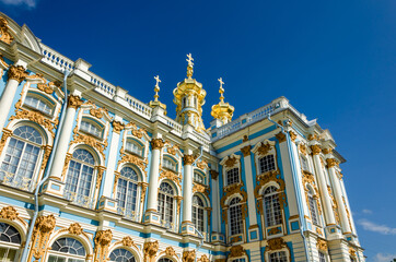 Fototapeta na wymiar The facade of the ancient Catherine Palace.
