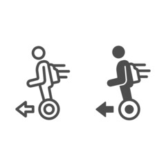 Man ride gyroboard line and solid icon, electric transport concept, person on gyroscooter vector sign on white background, outline style icon for mobile concept and web design. Vector graphics.