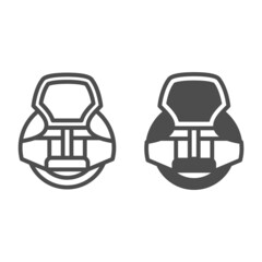 Electric wheel side view line and solid icon, electric transport concept, monowheel vector sign on white background, outline style icon for mobile concept and web design. Vector graphics. © sabuhinovruzov