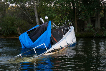 Stockholm, Sweden   A sunken boat in Lake Malaren.