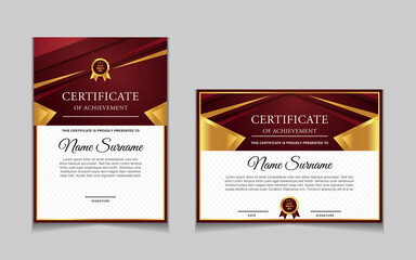 Set of certificate of achievement border design templates with elements of  luxury gold badges and modern line patterns. vector graphic print layout can use For award, appreciation, education
