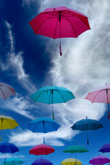Fototapeta na wymiar colorful umbrellas in the sky for background