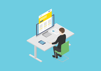 デスクワークをする男性のイラスト素材｜mayucolor01