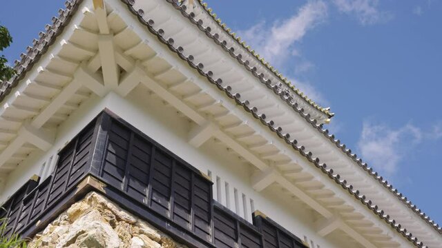 Roof of Gifu Castle, Slow Pan Shot on Sunny Day, Japan