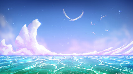 Fototapeta premium anime cloud on the sea night sky background handrawn