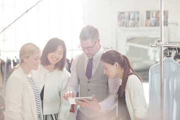 Fashion designers brainstorming in office