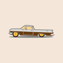 illustration vector graphic of low rider car pick up truck vintage retro, good for automotive enthusiast