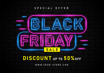 Black friday sale with neon light banner