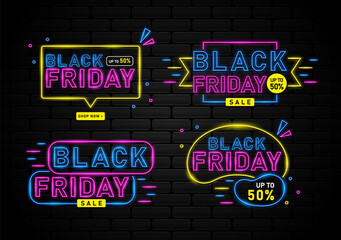 Black friday sale with neon light banner