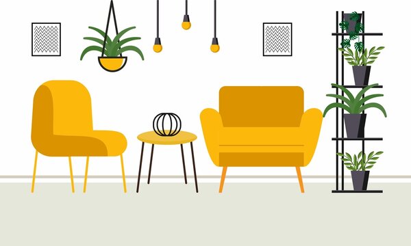 Interior living room furniture and home decor vector