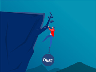 Businessman  hold on the cliff with debt burden.financial crisis concept vector