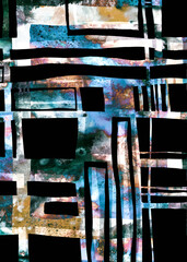 Abstract stripy artistic background with creative geometric shapes stripes, lines and shabby brush strokes effect.