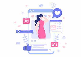 Influencer Blogger Content Creator Background of Sharing Moments at Social Networks or Making Post for Followers Can use to Poster and Web Design Template Vector Illustration