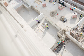 Overhead view of construction workers at construction site