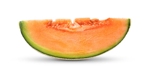 cantaloupe melon slices isolated on white