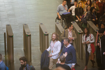 People arriving at conference