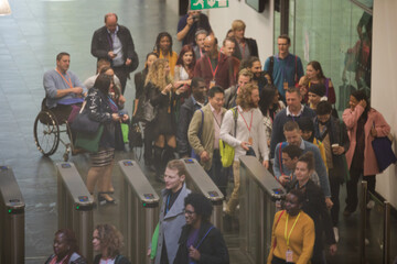 People arriving at conference