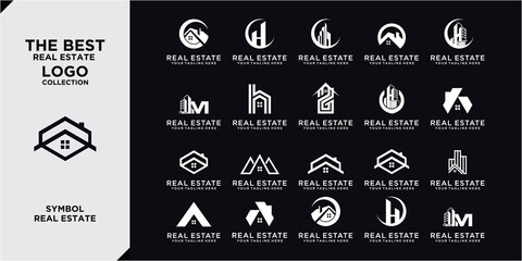 Real Estate Logo Set / Creative House Logo Collection / Abstract Buildings Logo Set. collection of building architecture sets, real estate logo design line art style