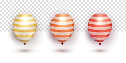 realistic golden orange red chrome elegant balloons collections set on transparent background