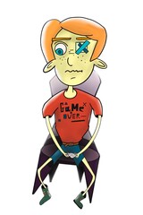 sickly gamer with a pale skin in a 