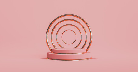 luxury presentation golden ring podium on pink background