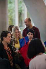 People waiting in hall of auditorium