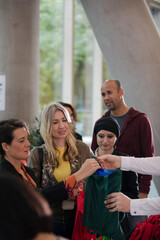 People waiting in hall of auditorium