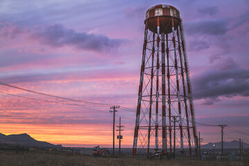 power station at sunset
